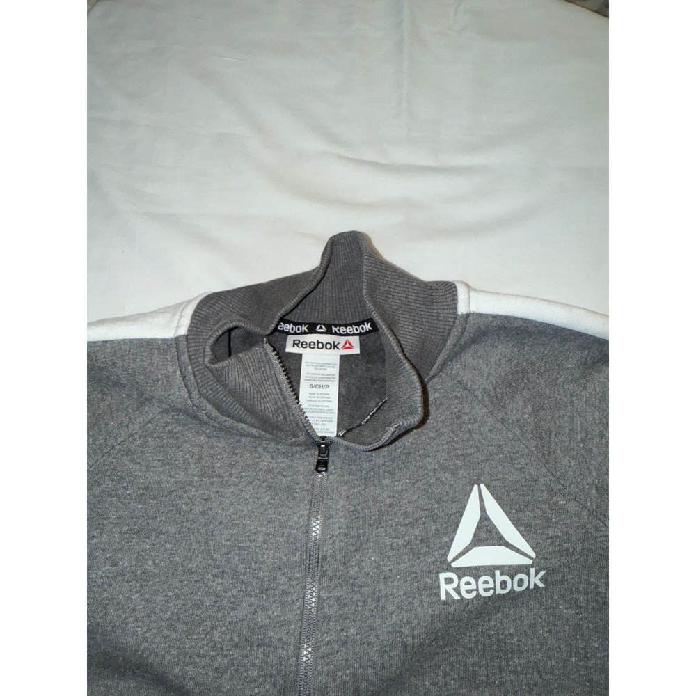 Reebok Women Gray Quarter Zip Sweatshirt Mock Neck Logo Athletic Size S - Picture 2 of 5